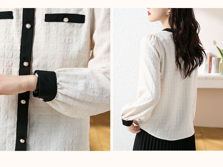 Daybreak - Blouse met ronde hals en contrasterende bies