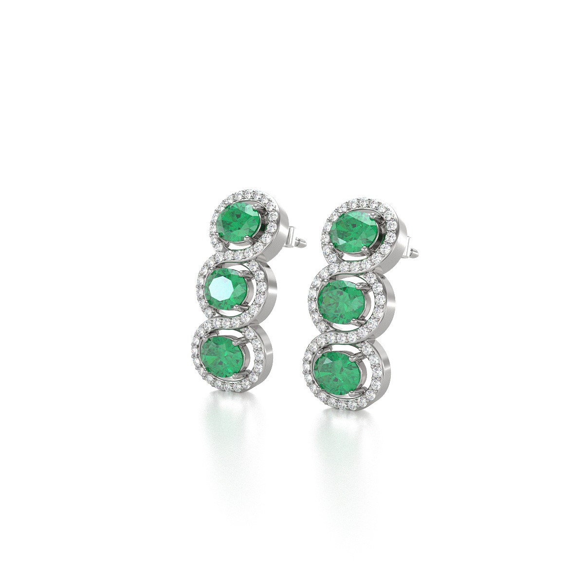 Boucles d'oreilles ADEN Emeraude et Diamants sur Argent 925 4.55grs