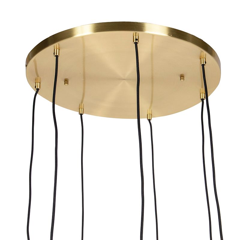 Art deco hanglamp messing met blauw glas 7-lichts - Pallon