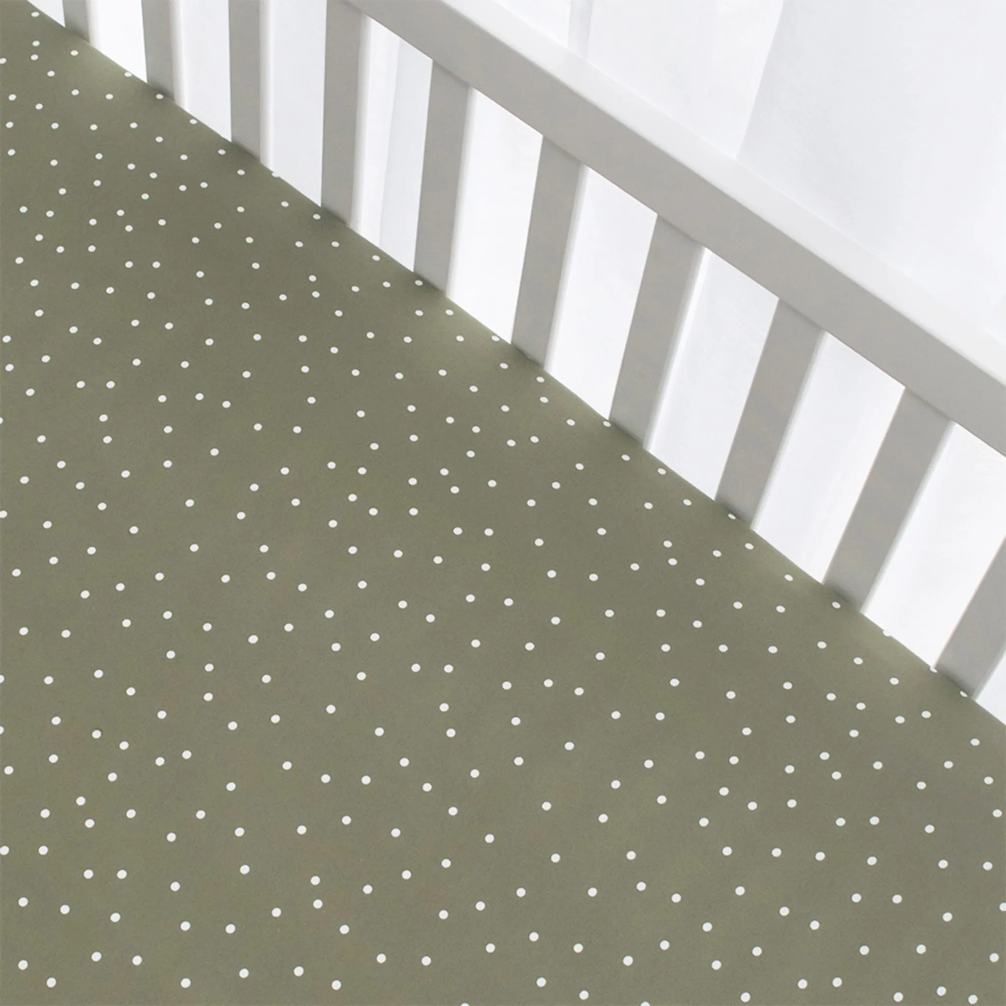 Living Textiles Drap Contour pour Lit de Bébé - Pois Olive