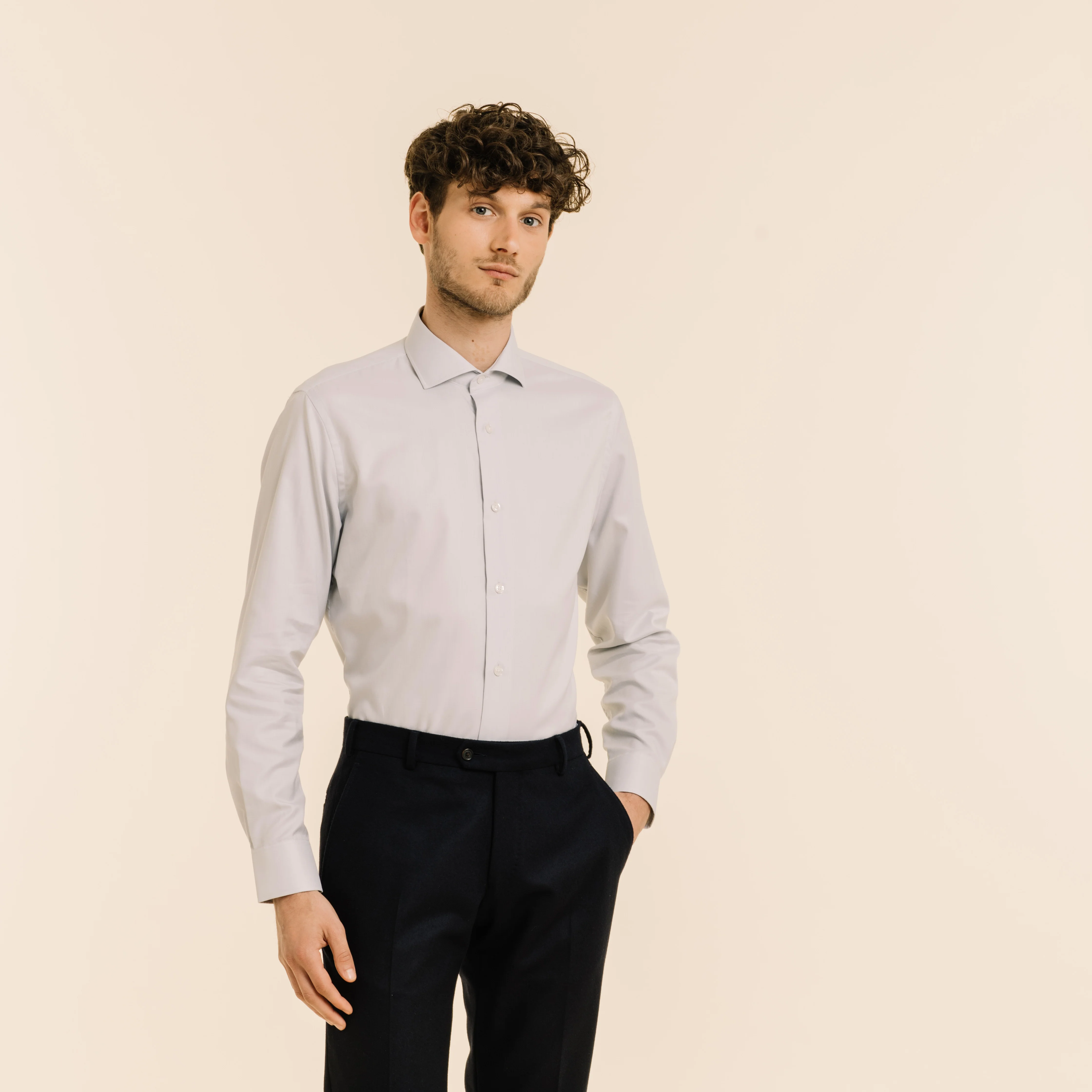 Gray double-twisted Oxford shirt