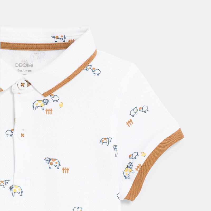 Polo coton piqué animaux blanc bébé garçon Blanc
