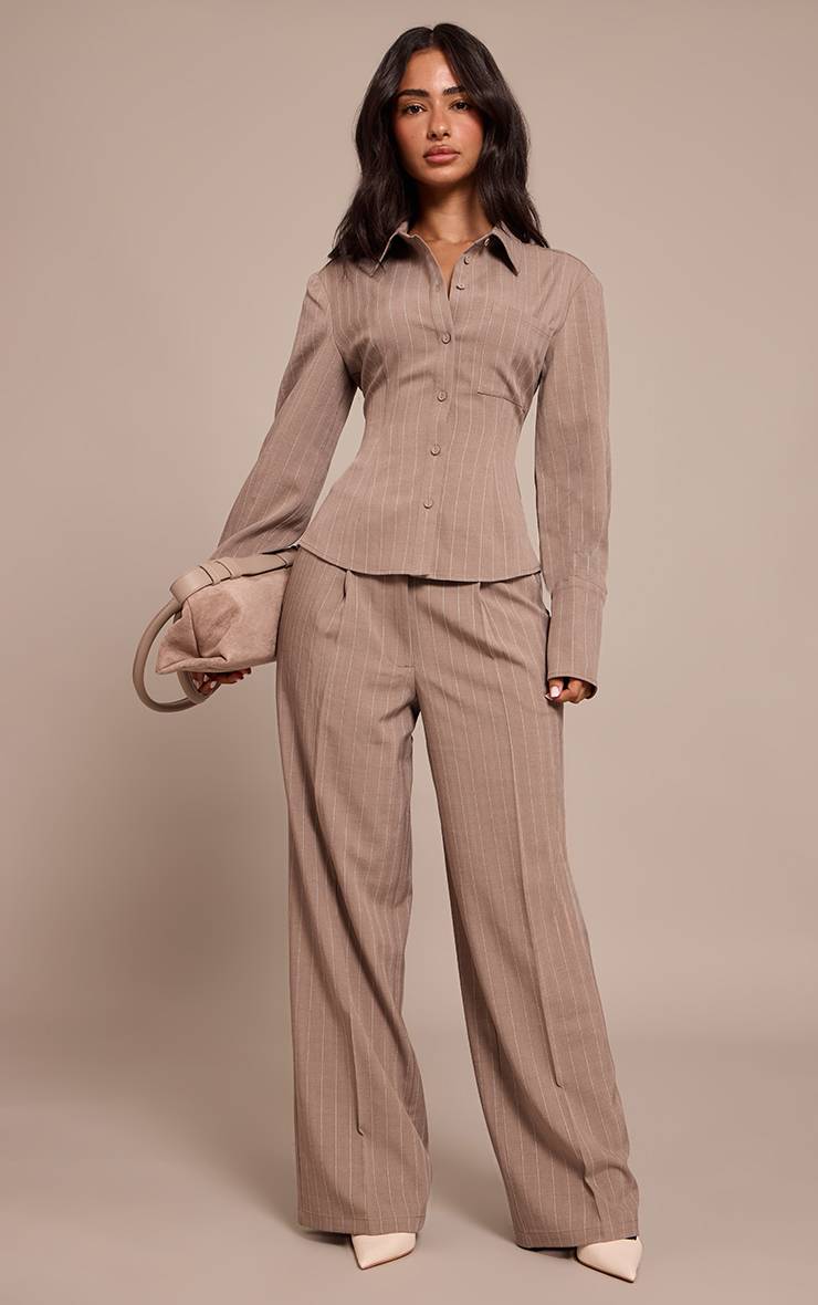 Taupe Pantalon Tailleur À Fines Rayures Petite