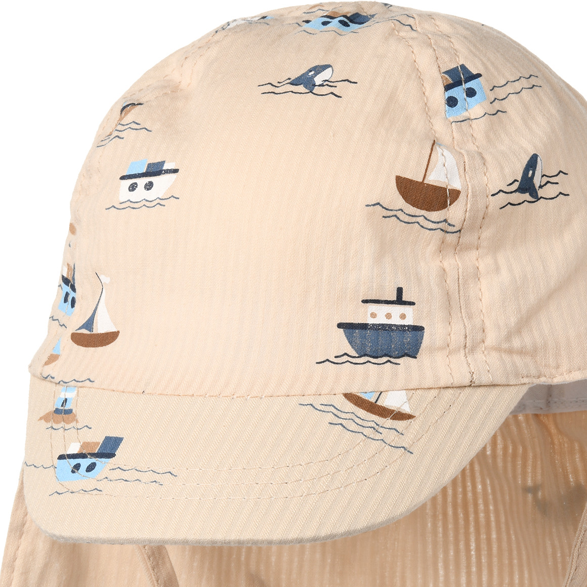 Topomini Baby Nackenkappe mit Booten und Schiffen hellbeige / hellblau / weiss