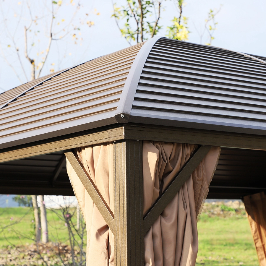 Outsunny Gartenpavillon mit 2 Laternenhaken bronze, braun
