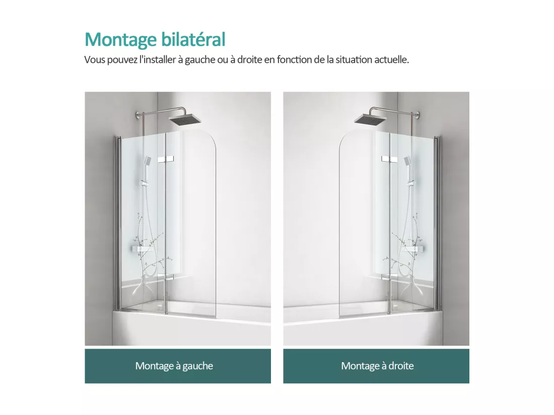 EMKE Pare de baignoire en 6 mm verre securit Paroi de douche pliable pour baignoire Revêtement Nano facile à nettoyer 110 x 140 cm