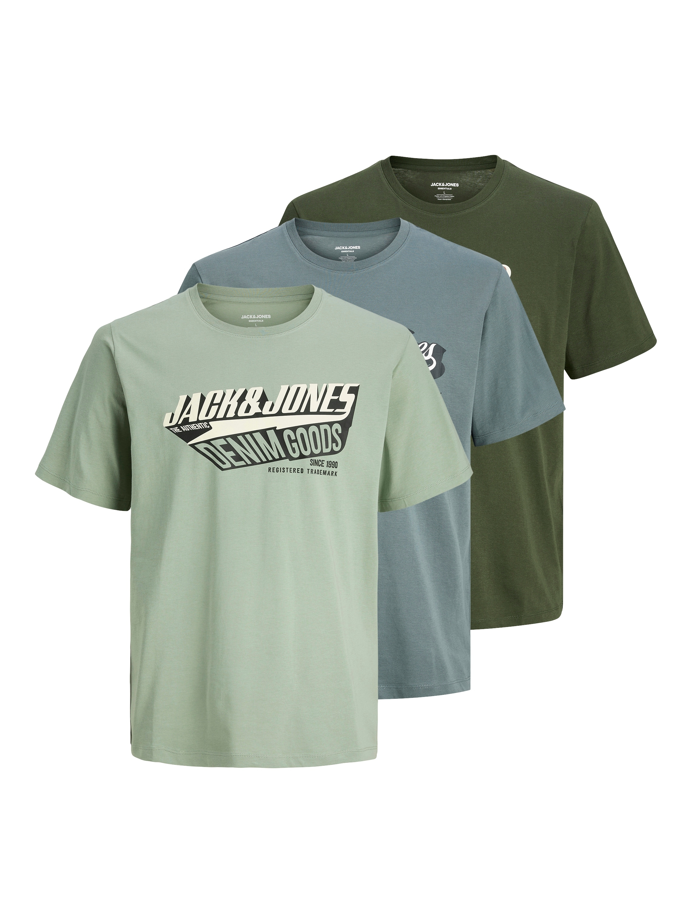 Jack & Jones PlusSize T-Shirt »JJELOGO TEE SS 2 COL AW25 3PK MP PLS«, 3 Stk.