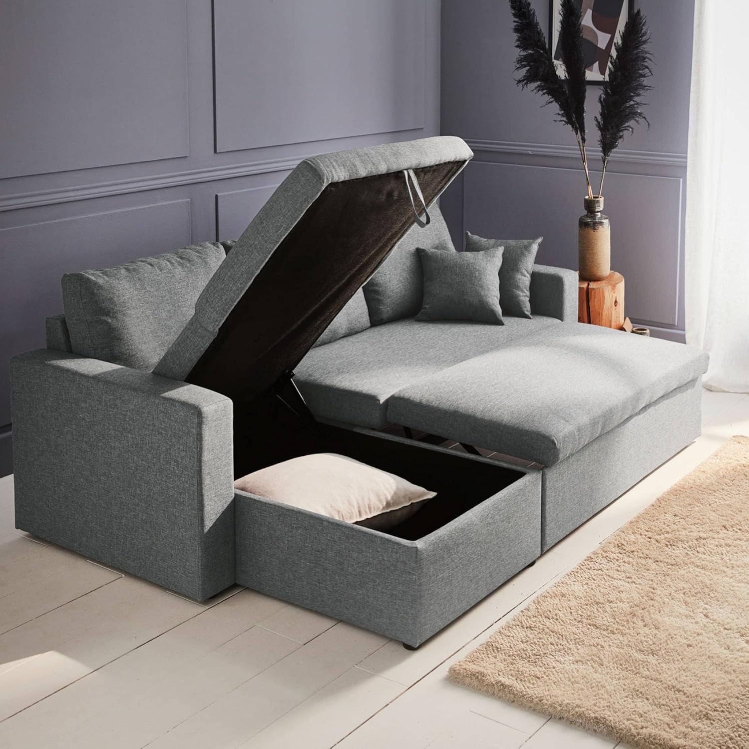 sweeek - Ecksofa wendbar Stoffsofa IDA - 3-Sitzer, Stauraum, mit Schlaffunktion