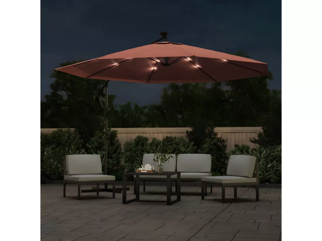 Parasol déporté avec lumières LED Terre cuite 350 cm