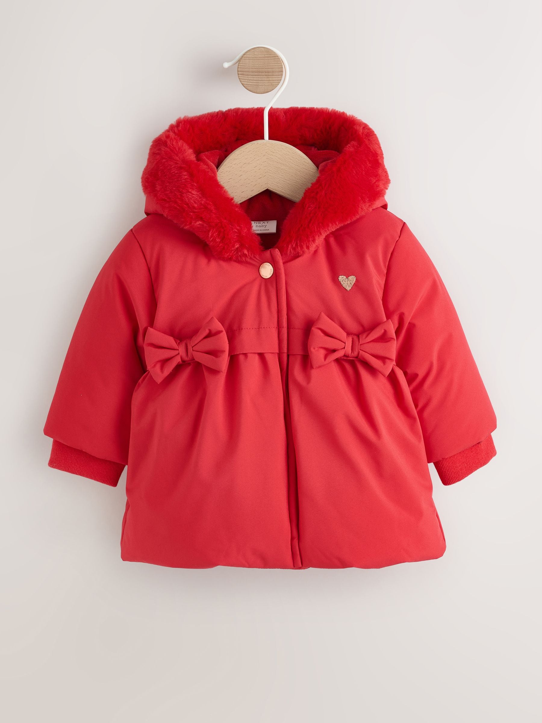 Rood - Gewatteerd babyjasje met strik (0mnd -2jr)