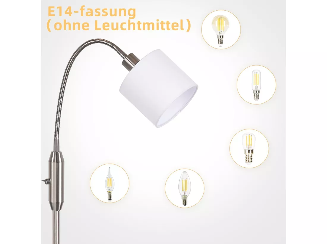 NETTLIFE Lampadaire 1 flamme Salon Liseuse - E14 Vintage Rotation 360° Abat-jour Boho Industriel Lampe sur pied Couloir Chambre Sans ampoules