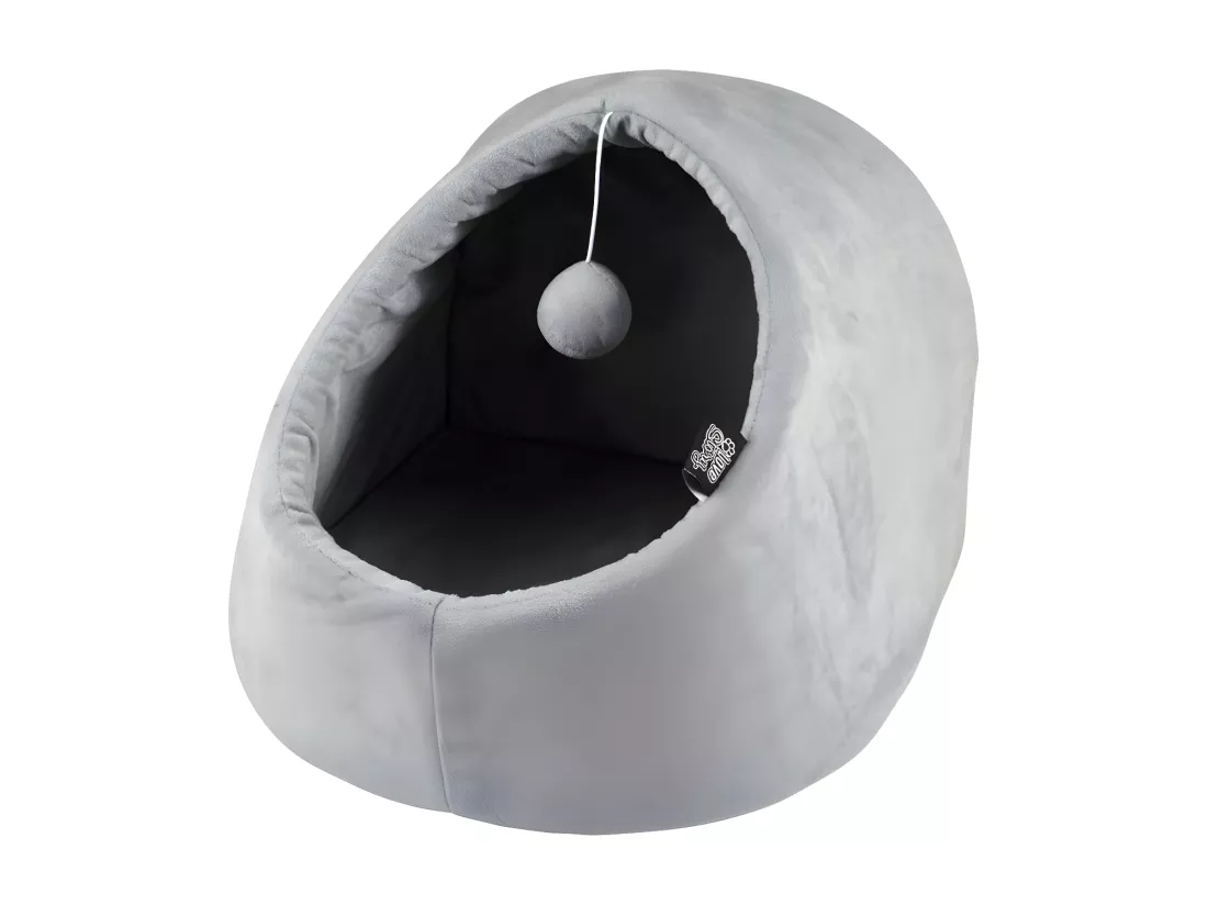 Niche avec jouet suspendu pour animaux - Gris - L 35 x l 38 x H 26 cm - Gamme Sweet Cat
