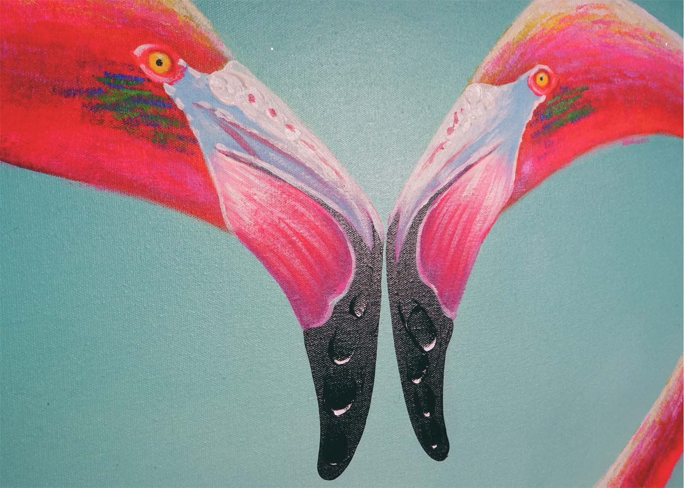 Wandbild Flamingo, 100% handgemaltes Ölgemälde Gemälde XL, 90x90cm