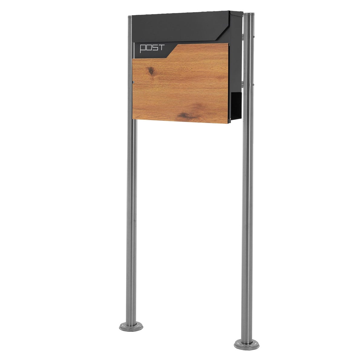 ECD Germany vrijstaande brievenbus met krantenvak, design brievenbus met post, brievenbussysteem, brievenbusstandaard zilver 120 cm roestvrij staal, brievenbus antraciet houtlook gepoedercoat roestvrij staal