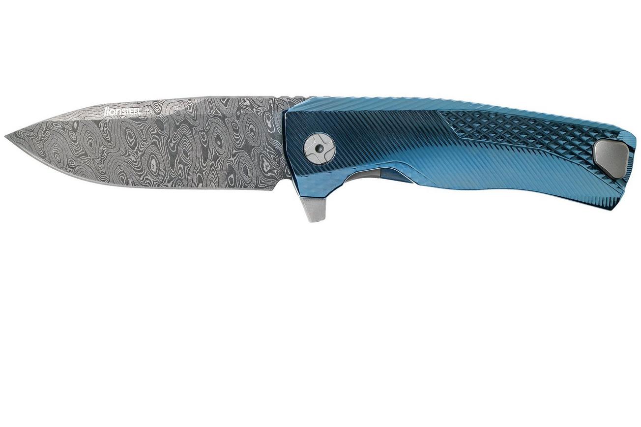 LionSteel ROK Damascus Blue Titanium ROK DD BL zakmes