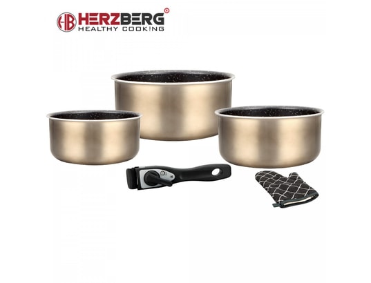 HERZBERG - HG-8051: Cocotte en Terre Cuite Revêtue de Marbre, 5 Pièces...