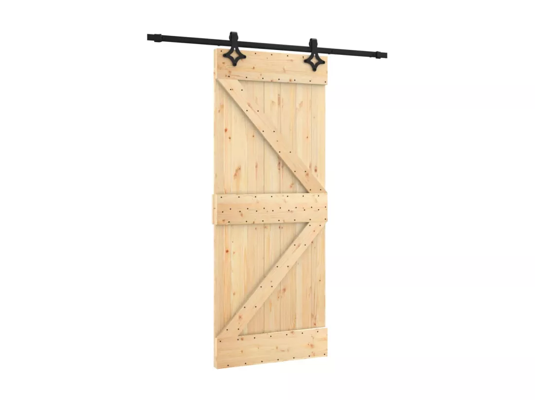 Porte coulissante et kit de quincaillerie 85x210 cm pin massif
