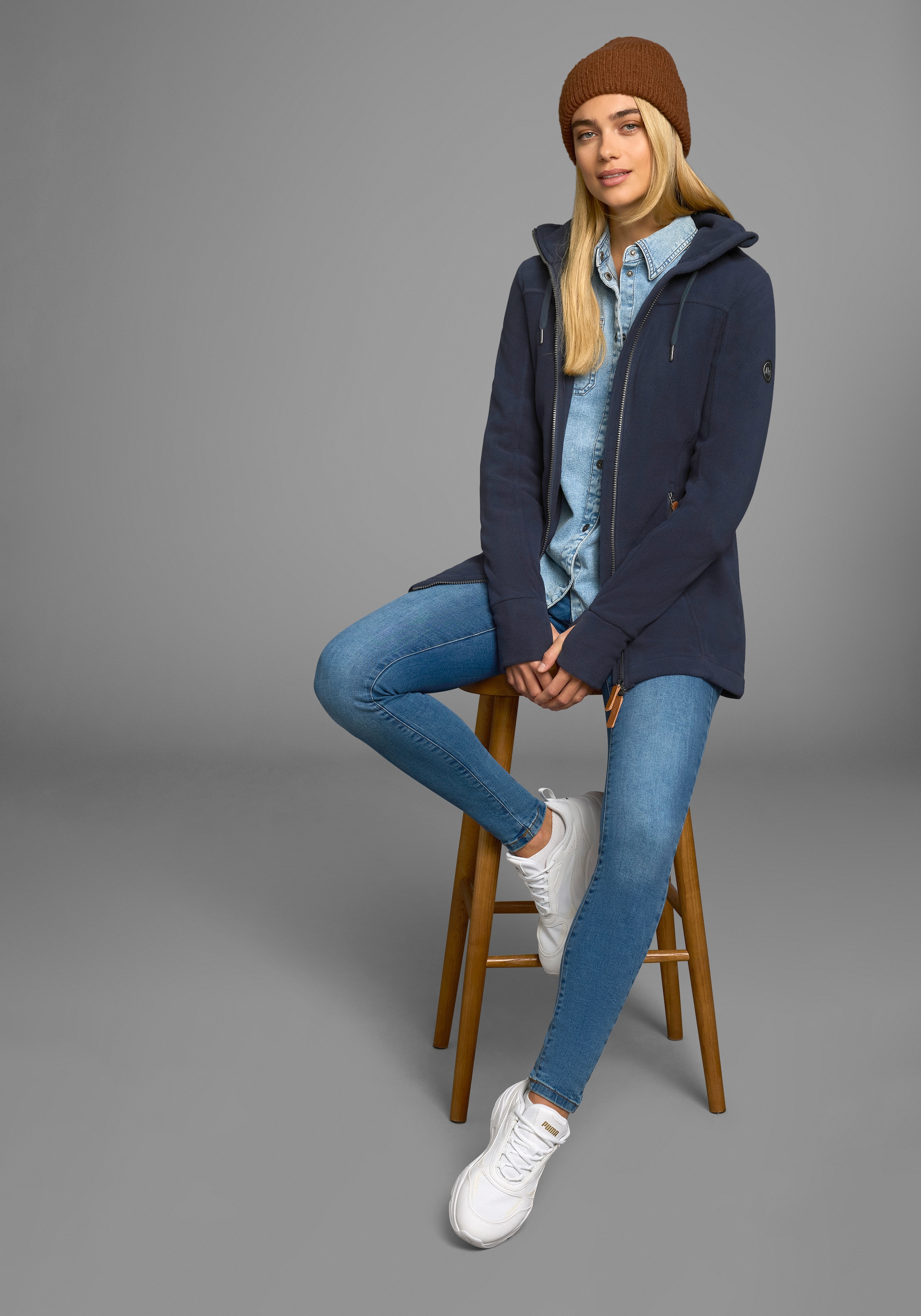 Polarino Fleecejacke mit Kapuze aus Fleece,  atmungsaktiv,  schnell trocknend