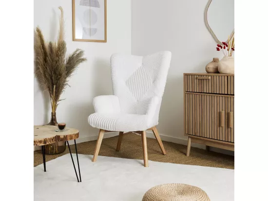 ROHAN - Fauteuil Imitation Laine Motif Patchwork Blanc