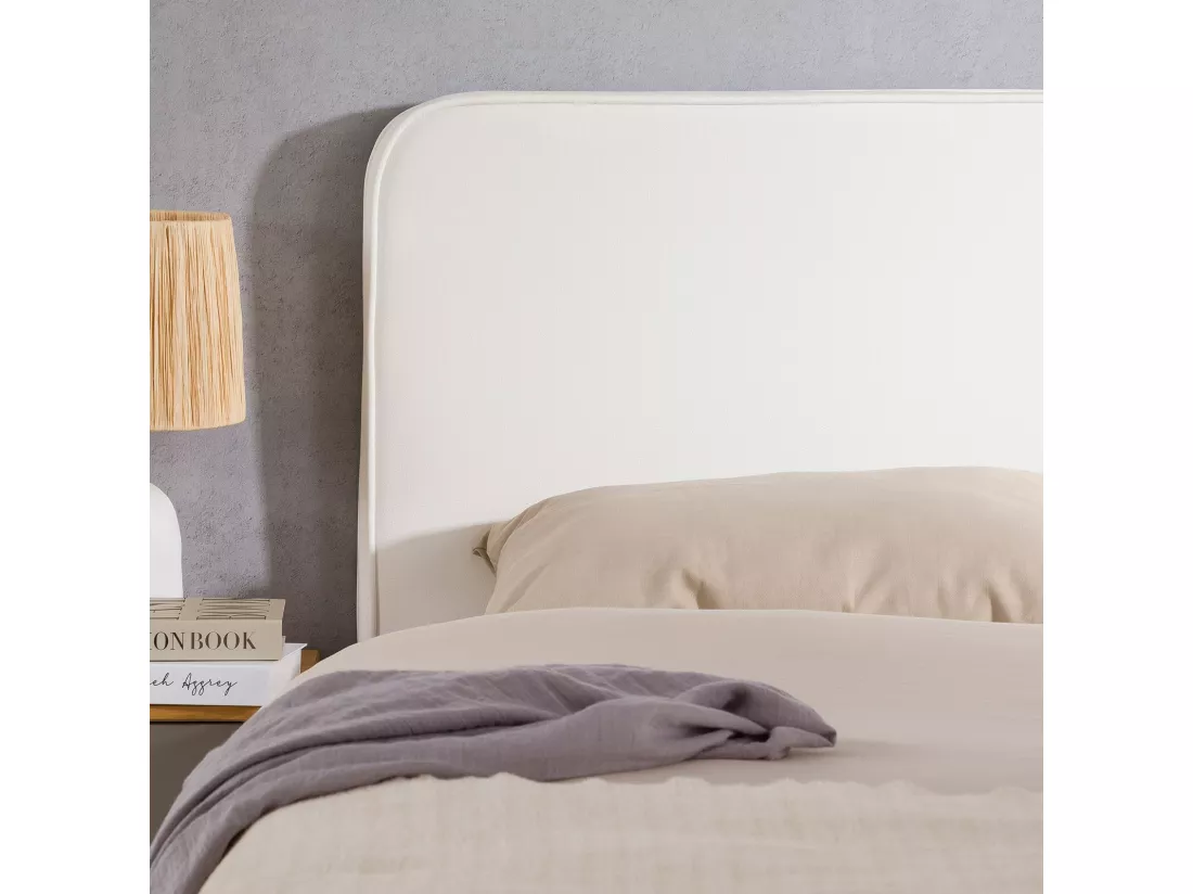 Tête de lit NAOFE 120, Rembourrée, Fixation murale, Design arrondi moderne, Pour lit 120 cm ou moins, Blanc