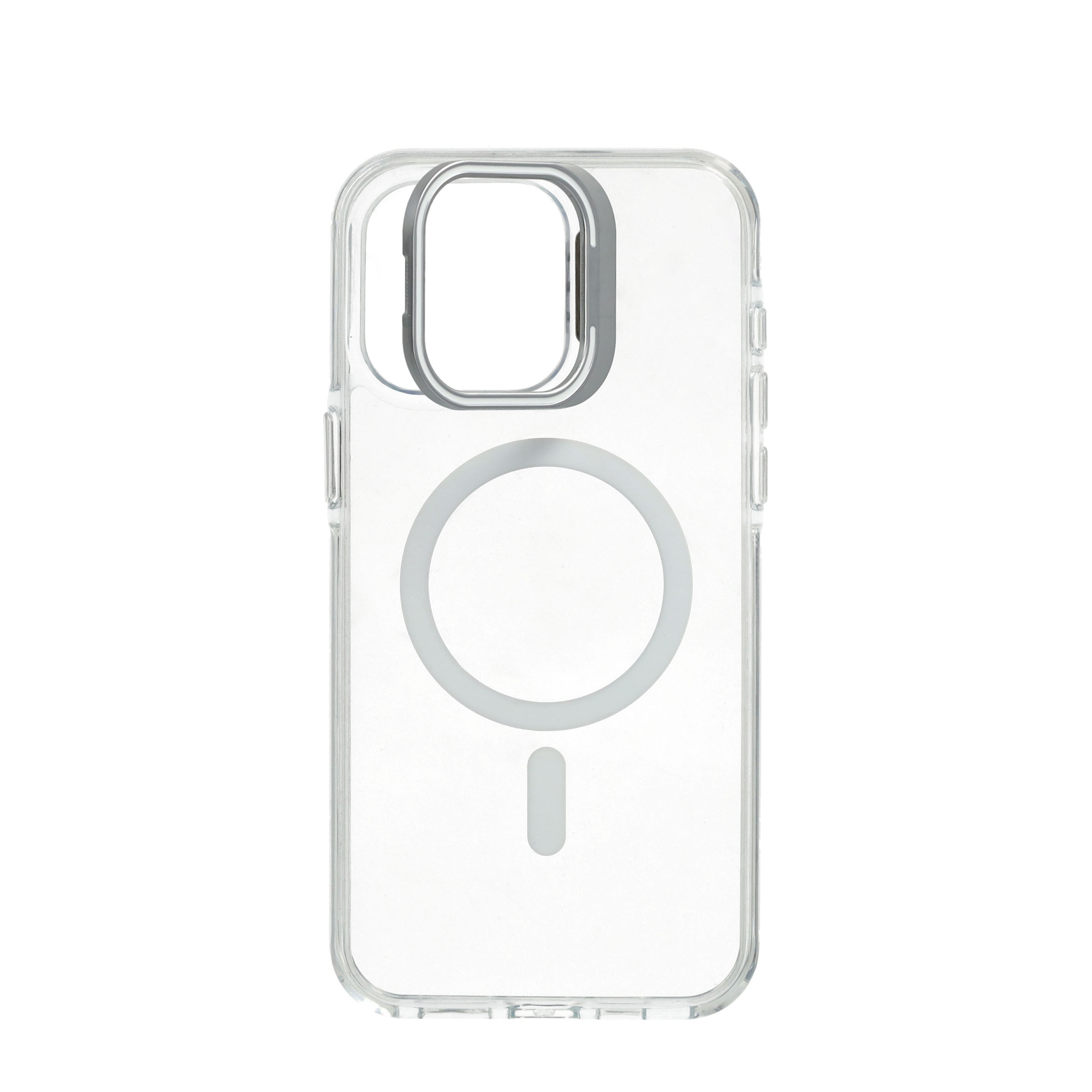 iPhone 15 Pro Max MagSafe Hybrid Hülle TPU Bumper Acryl Rückseite mit Kamera Kickstand - Weiss / Transparent