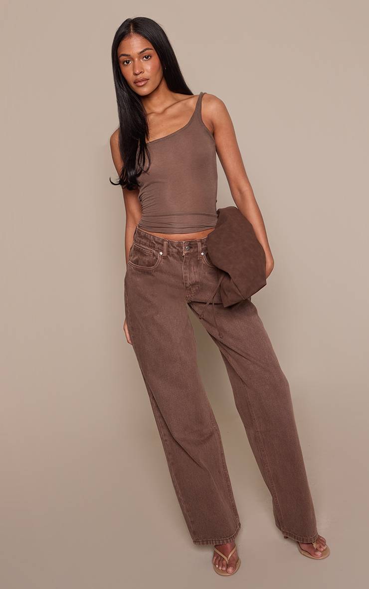 Washed Brown Jean Tall Taille Mi-haute Coupe Large