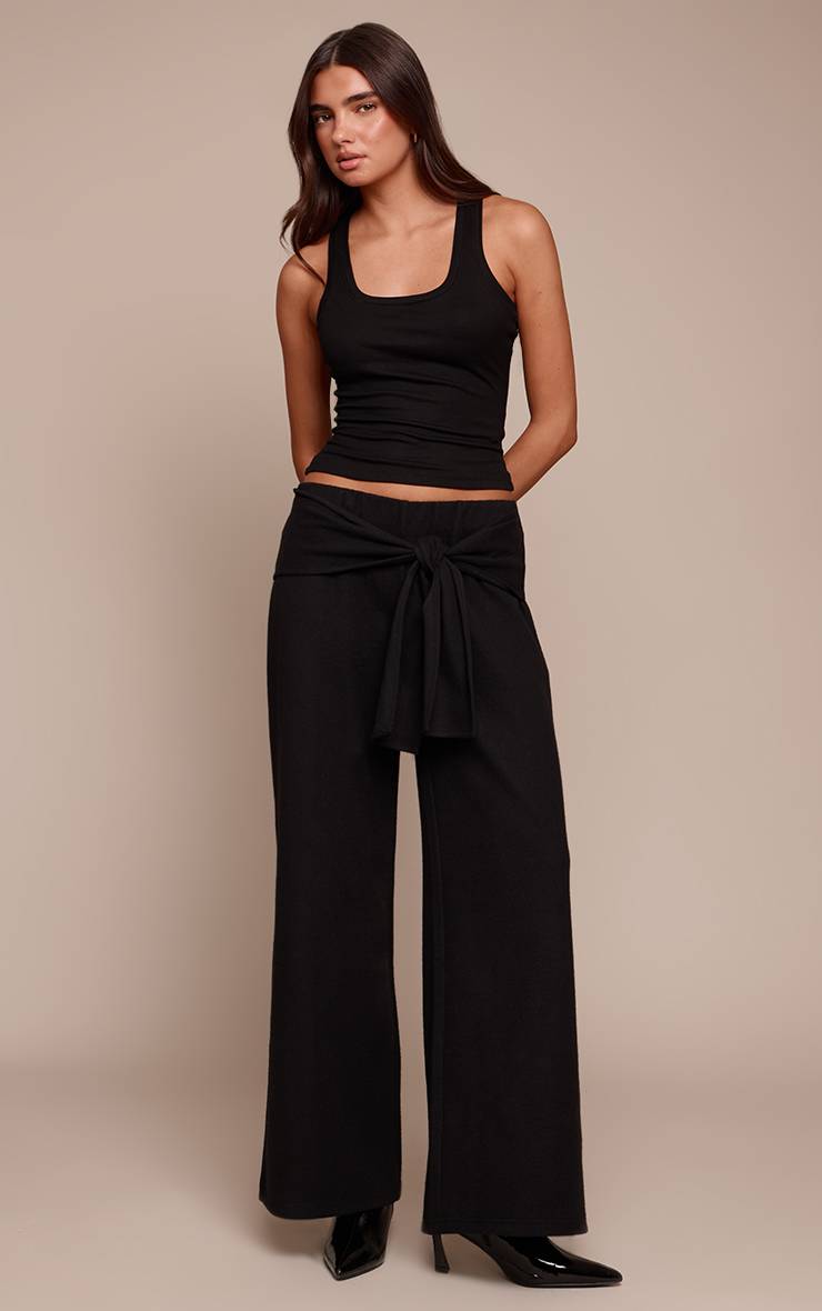 Noir Pantalon Large Côtelé Épais Avec Détail De Taille Nouée