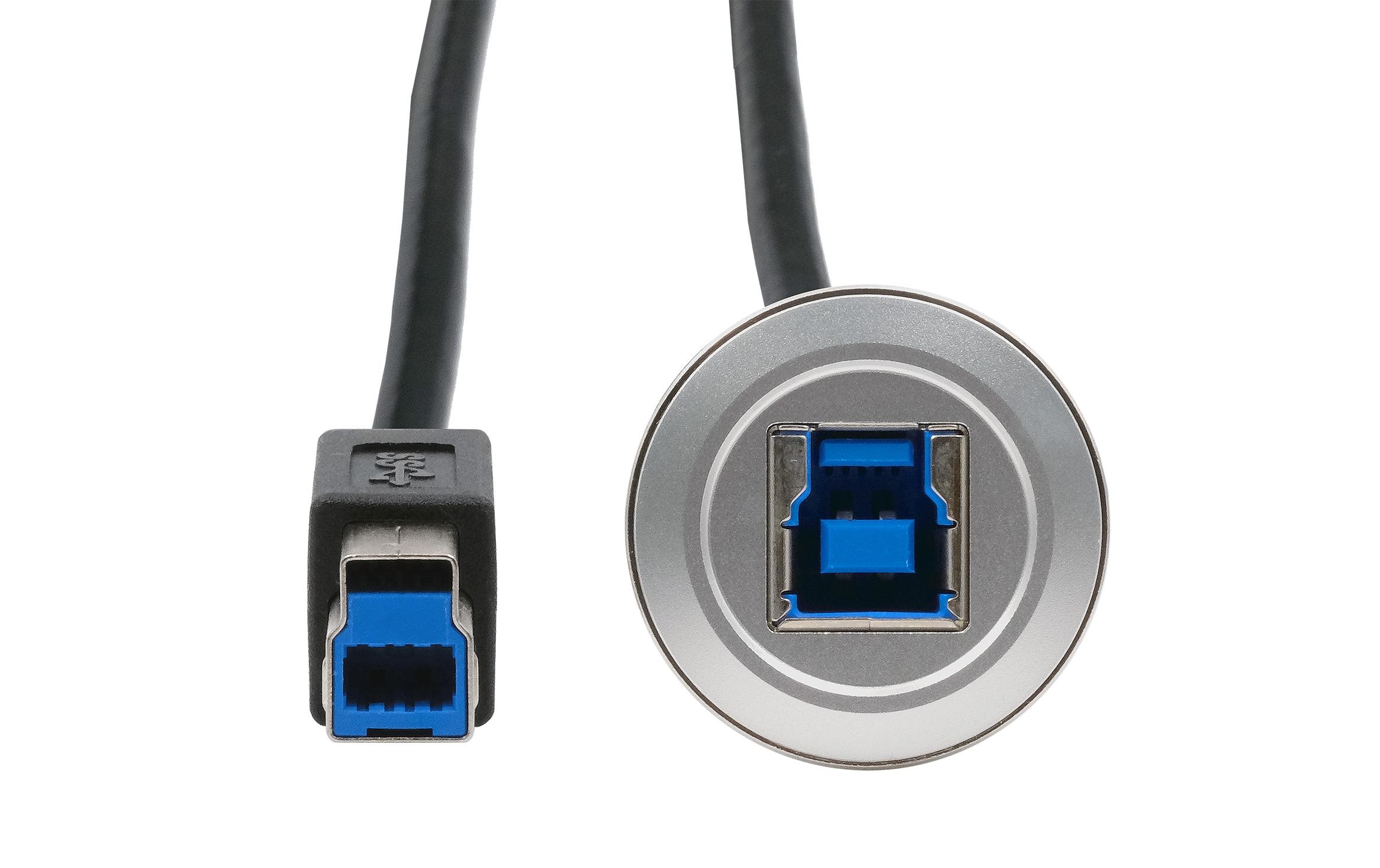 USB 3.1 Adapter Metall USB-B Stecker - USB-B BuchseEinbau-Adapter Metall USB-B Buchse zu Stecker, USB 3.2 Gen 1, 30 cm