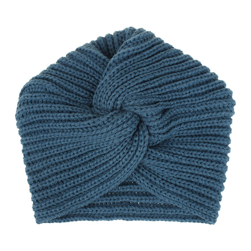 Damen Strickmütze Fashion Winter Mütze mit Knoten (One Size) - Blau