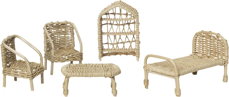 ferm LIVING Rattan Dollhouse Furniture - Set of 5 Natural