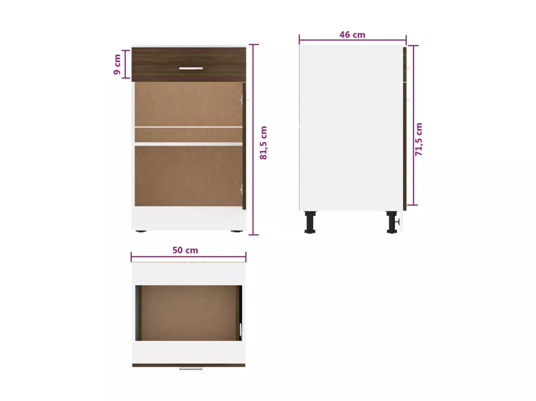 Armoire de plancher à tiroir Chêne marron 50x46x81,5 cm