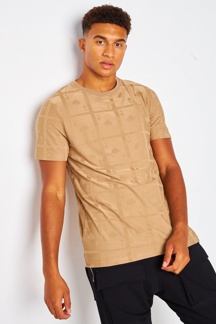T-shirt beige foncé imprimé As de pique