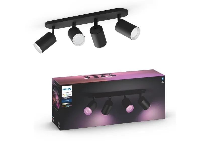 Philips Hue White and Color Ambiance Fugato - Spotlys - LED-lyspære x 4 - GU10 - total: 22.8 W - klasse A  - 16 millioner farver - sort