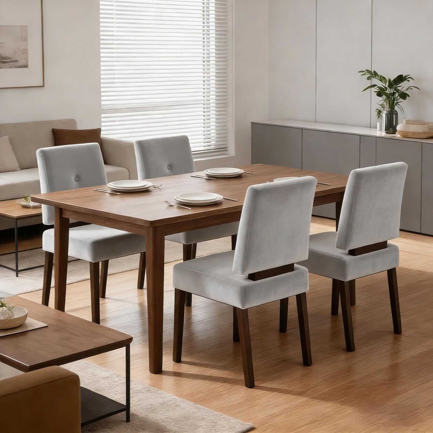 Holz esszimmerstühle 4er Set, küchenstühle 4er Set, Dining Chairs mit wolkig-weicher Sitzpolsterung und verstärkter Struktur, für Küche/Wohnzimmer/Essbereich, einfach zu montieren, Grau