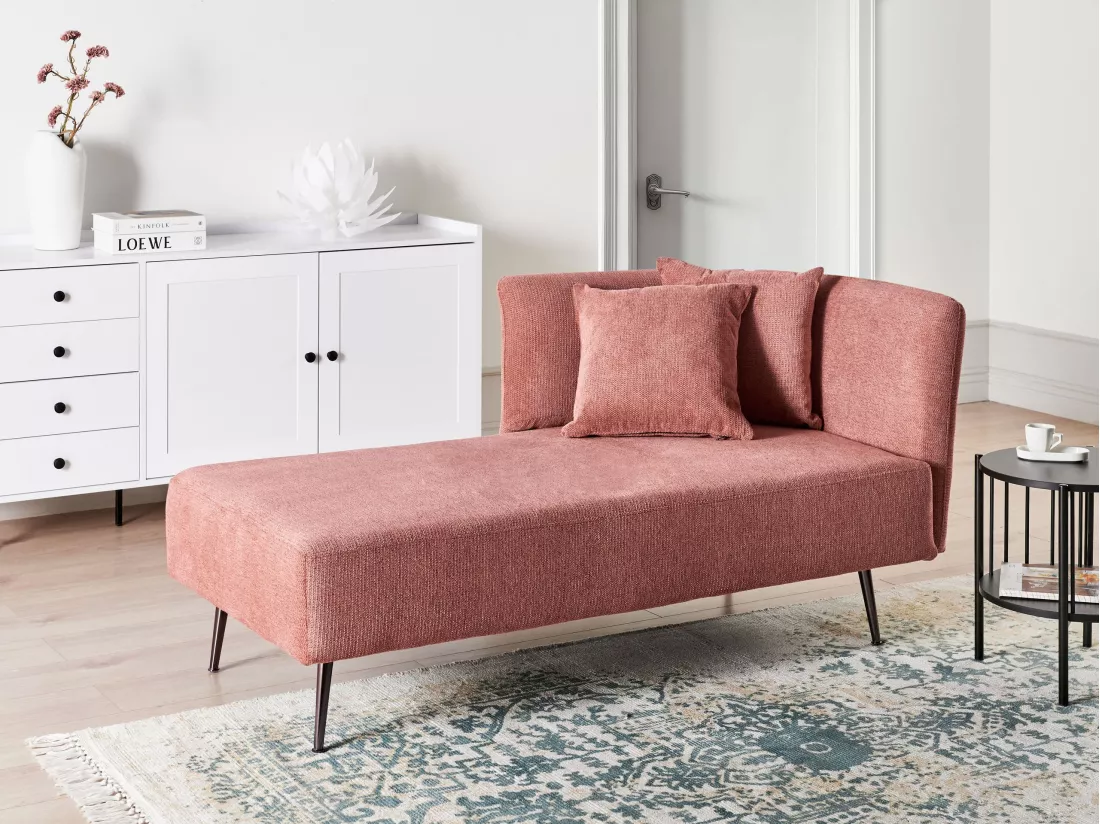Chaise longue côté droit en tissu rouge RIOM