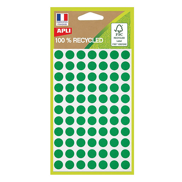 Pastilles adhésives recyclées Apli vertes Ø 8 mm, pochette de 462