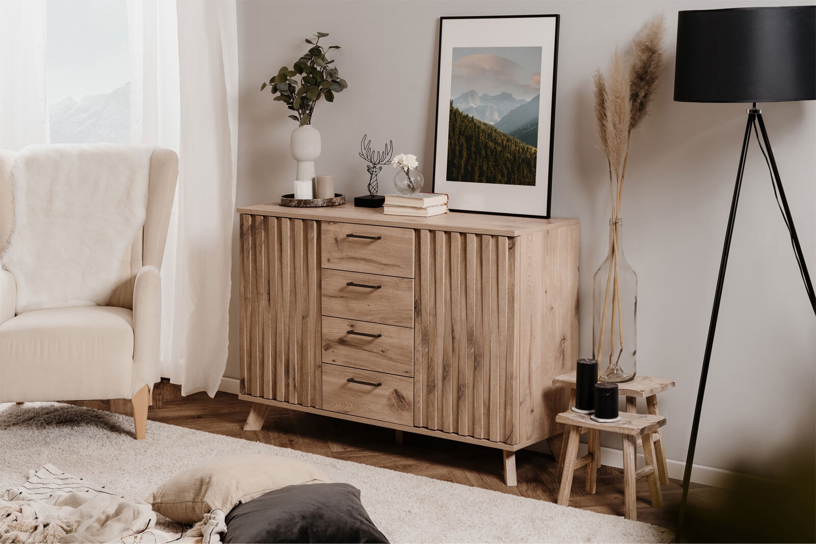 Sideboard WELLINGTON 126,5 x 85 cm Schwedeneiche
