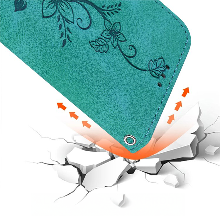 Samsung Galaxy S25 Leder Tasche Wallet - Blumen Imprint - Türkis