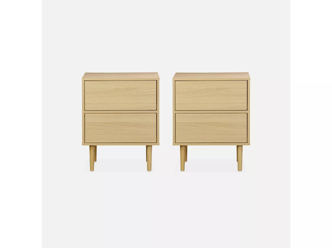Lot de 2 tables de chevet décor bois naturel - Mika - 2 tiroirs - L 48 x l 40 x H 59cm
