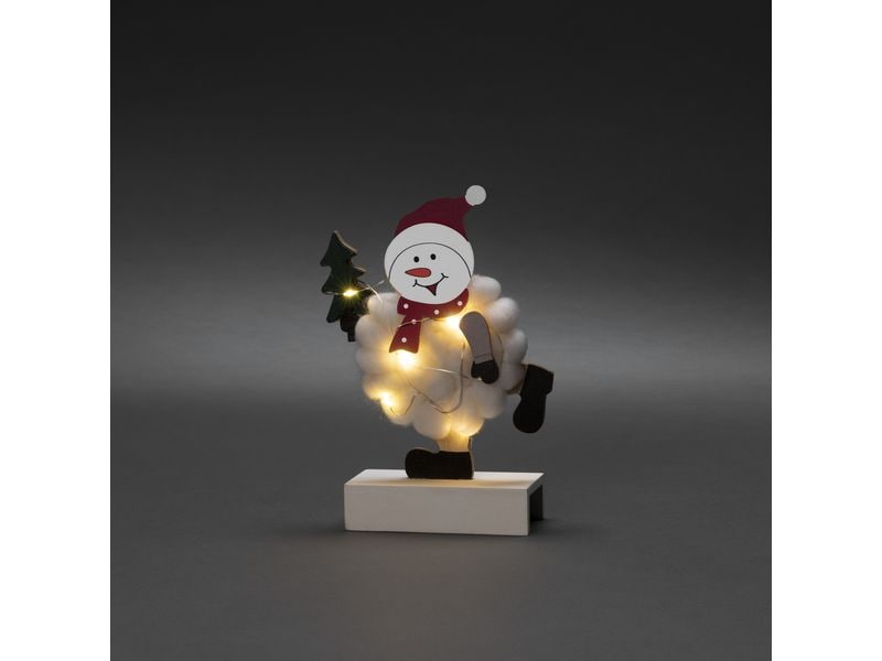 Konstsmide LED-Figur Schneemann, Holz & Baumwolle, 6 LED Tischdekoration