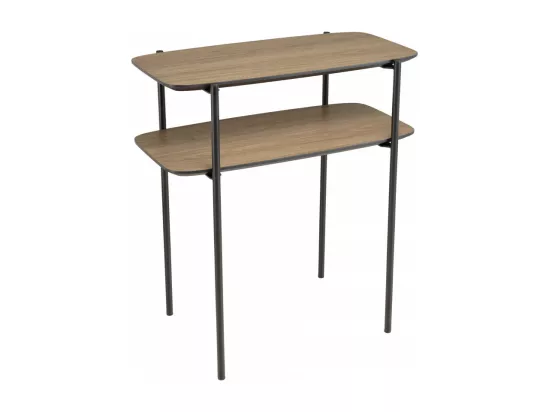 FLEUR - Table d'appoint double plateau couleur mocha pieds métal noir