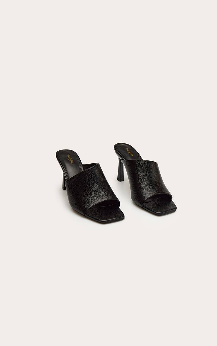 Noir Mules À Talon À Empiècement Haut En Synthétiquecuir Froissé