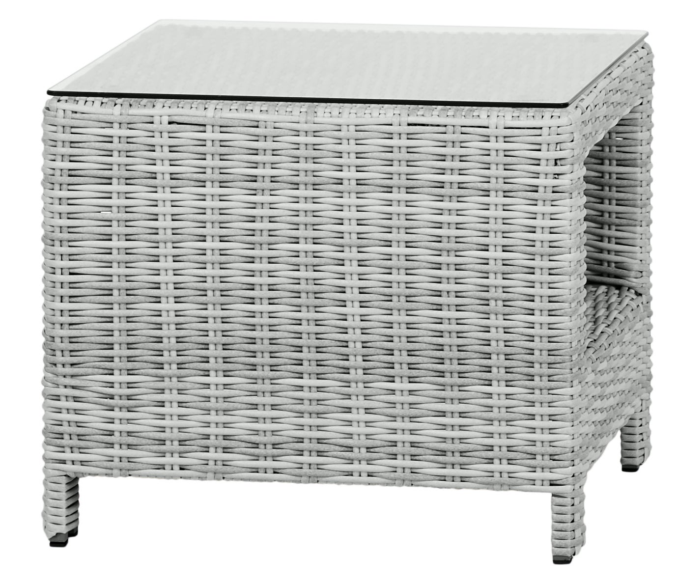 Vinor bijzettafel met glazen blad, zandkleur. 49 x 49 x 41 cm