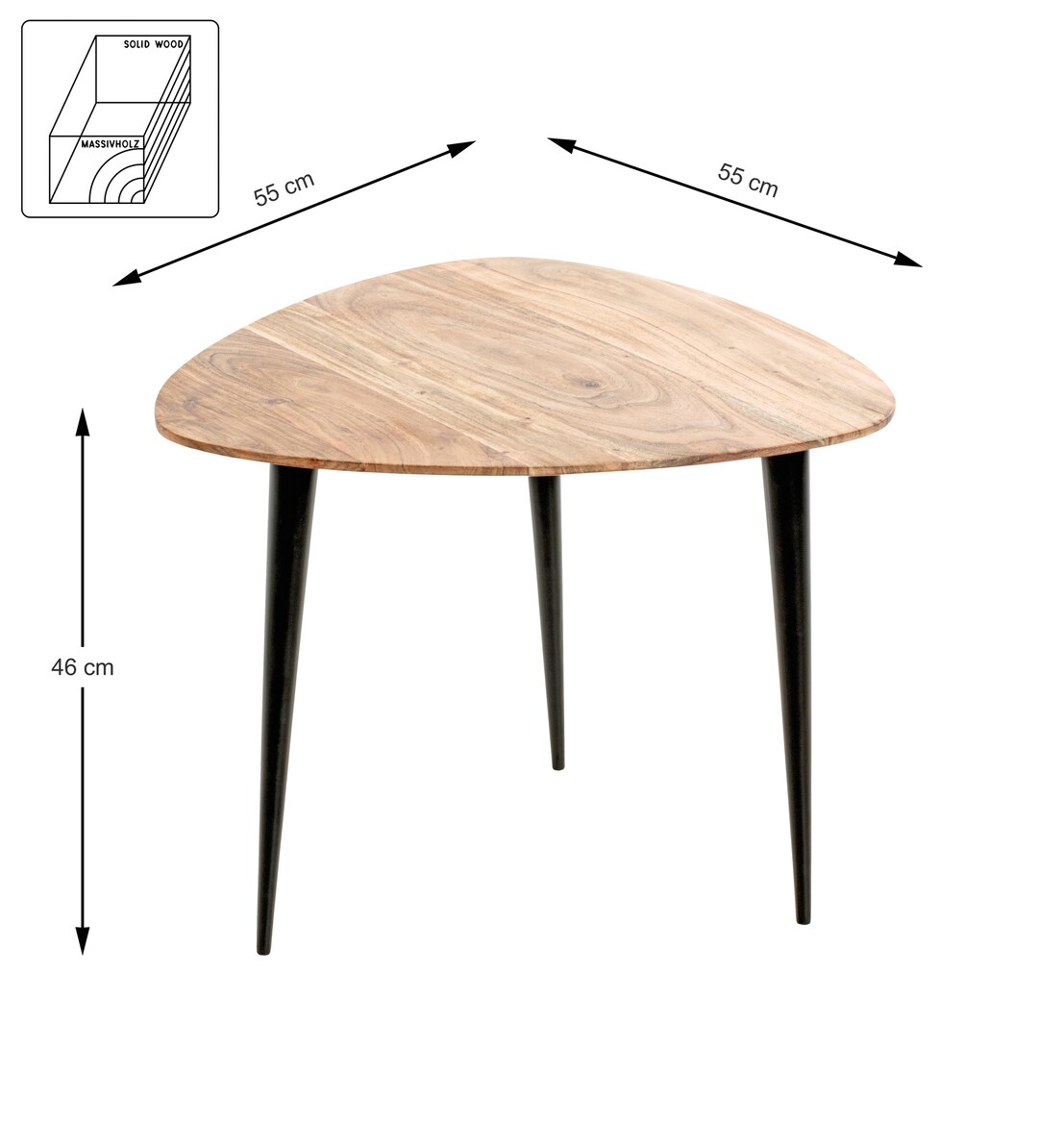 Beistelltisch KALKUTTA Ø 55 cm Akazie Massivholz/schwarz