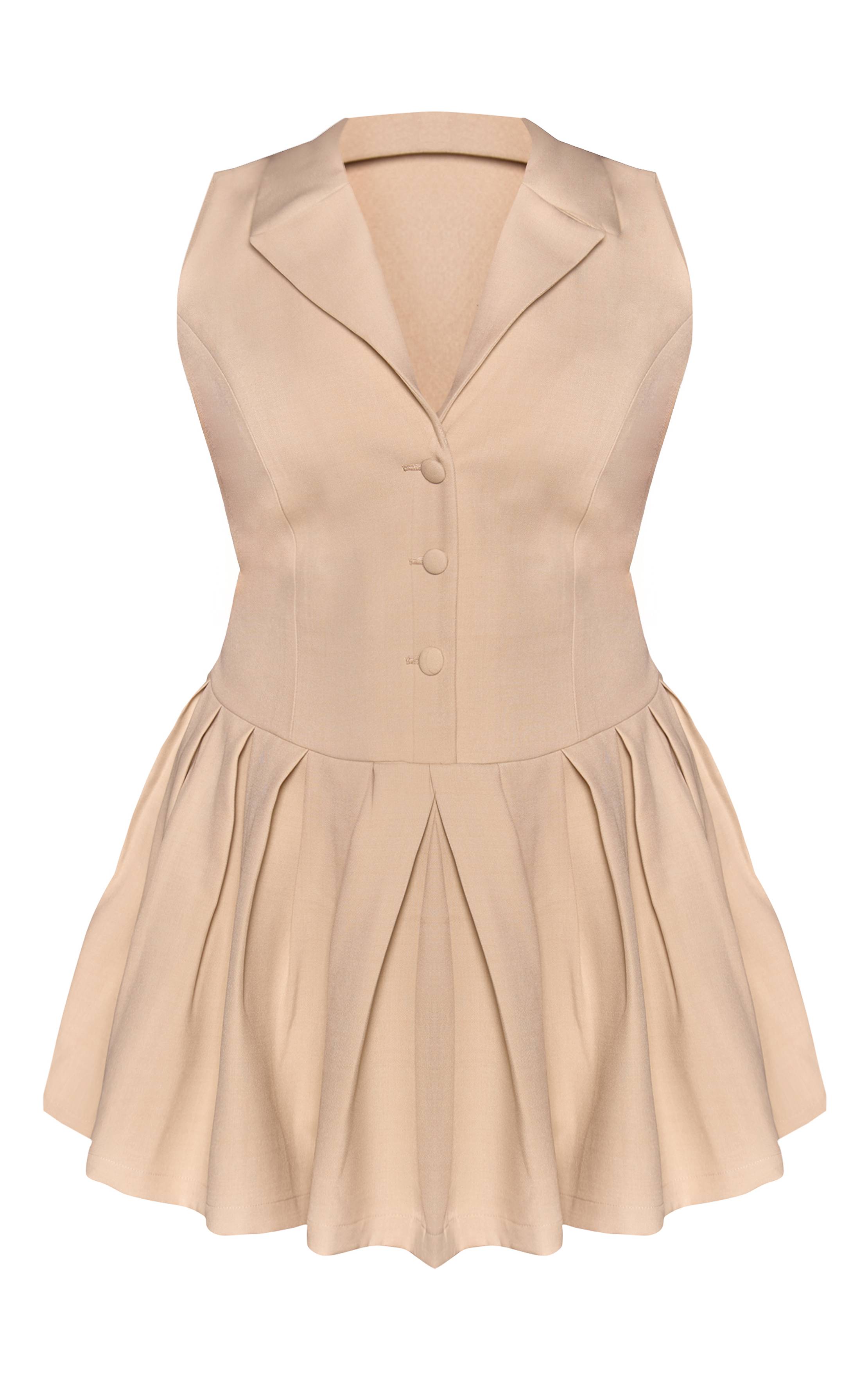 Crème Robe Plissée Boutonnée Grande Taille