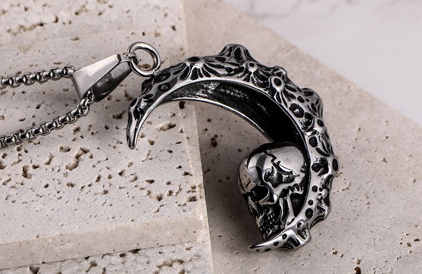 Prushia - Hanger / ketting / set van roestvrij staal met schedel en halve maan