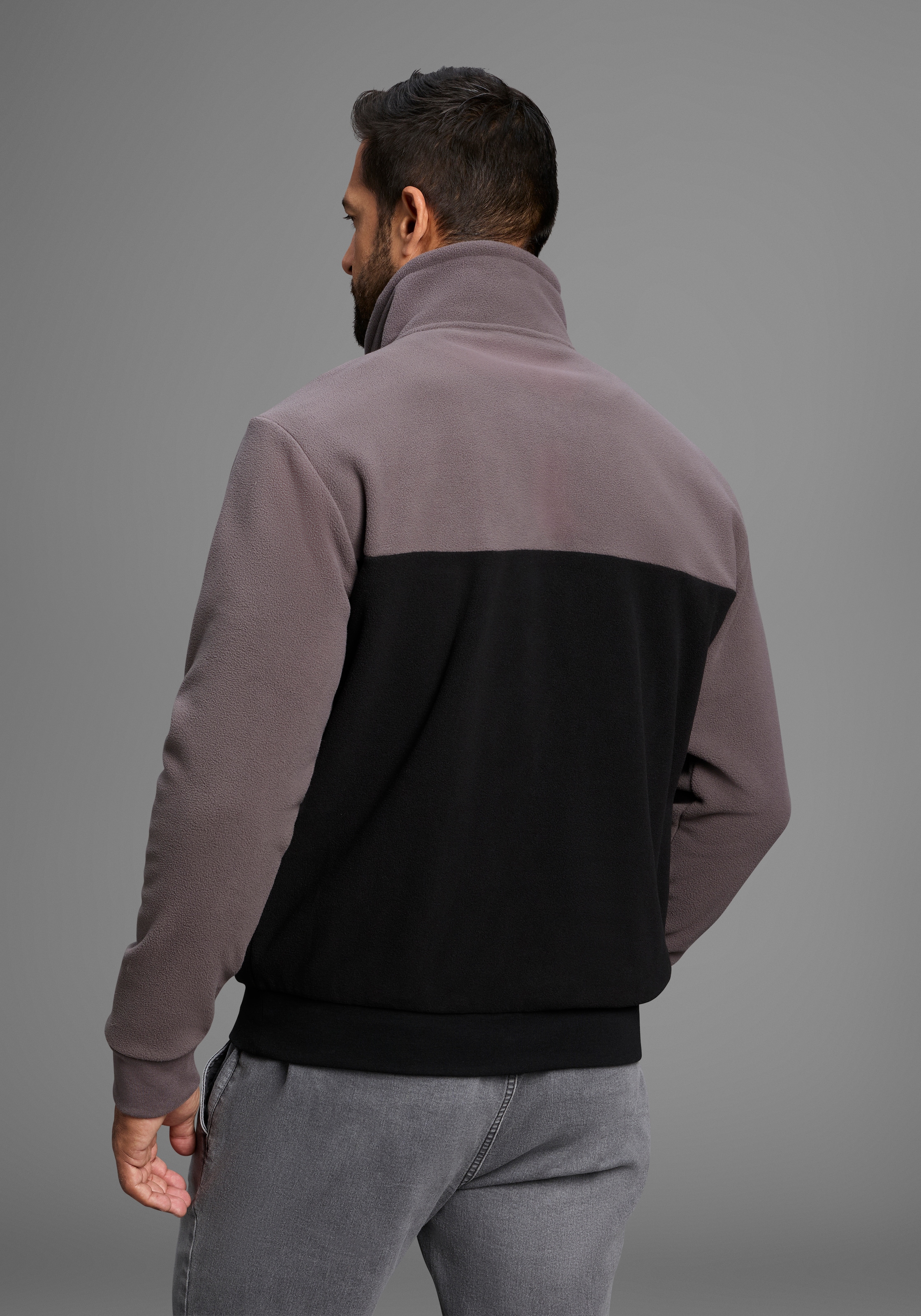 Man's World Fleecepullover , Troyer mit Kontrast-Part, ideal für den Übergang