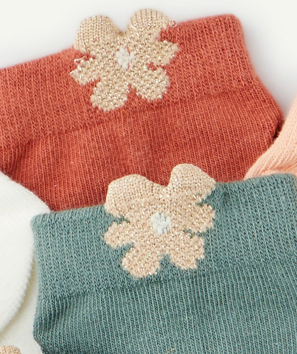 LOT DE 5 PAIRES DE CHAUSSETTES FILLE UNIES AVEC FLEURS