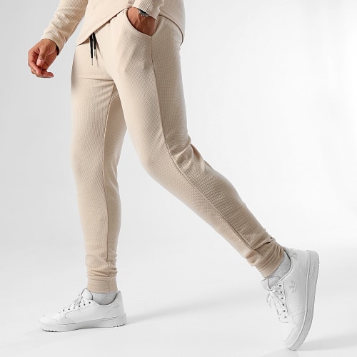 Ensemble Sweat Crewneck Et Pantalon Waffle 0658 Beige Clair