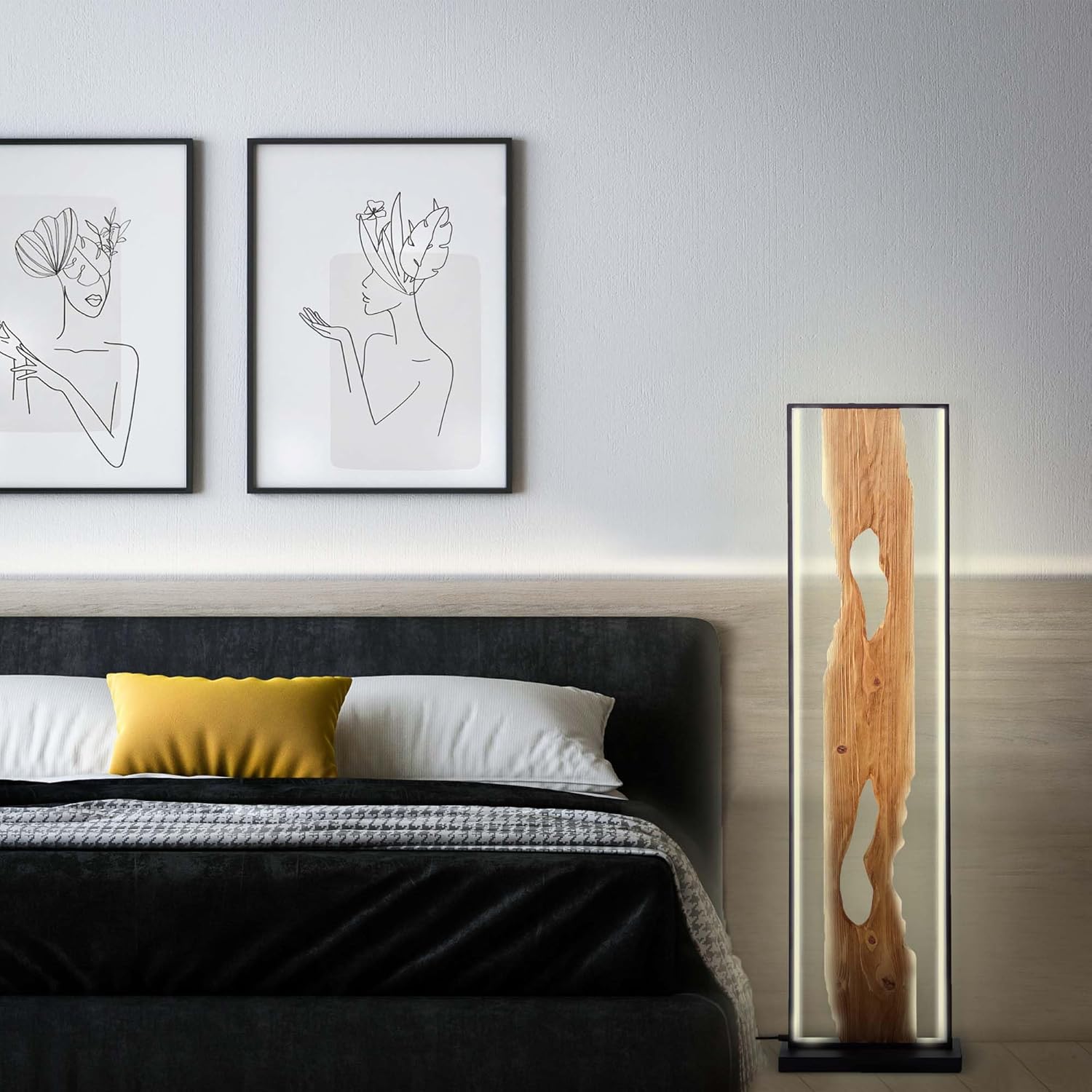 Brilliant LED Standleuchte 120cm Stehlampe Holz/Schwarz, Eckleuchte Aluminium/Metall/Holz, Lampe Wohnzimmer Stehlampe Modern Floor Lamp 1x LED integriert, 20W, Holzlampe, Corner Lamp